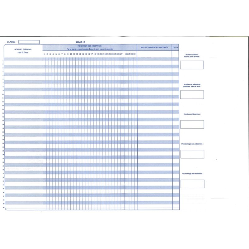 Dagelijks roepregister, 28 pagina's, 40 leerlingen